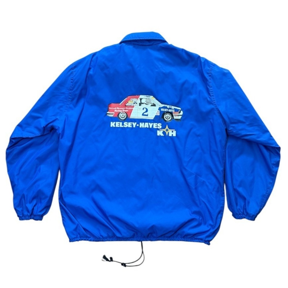Vintage 80s Kelsey Hayes Auto Car Racing Team USA Coaches Button Up Coat Jacket